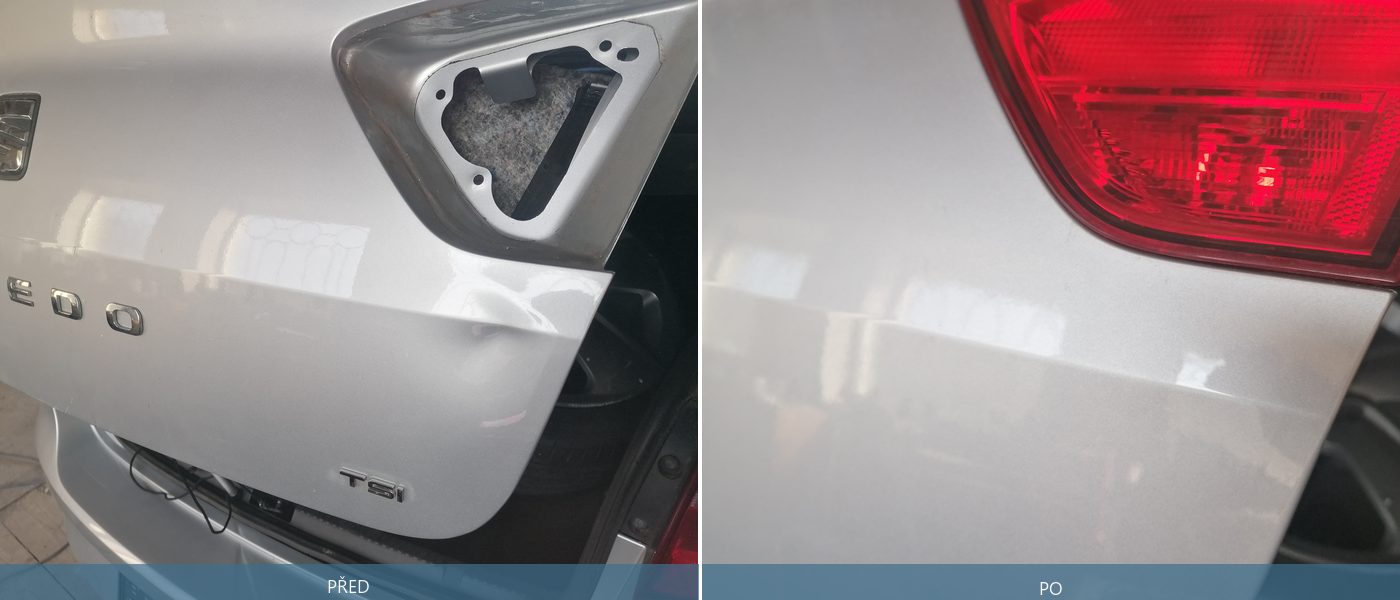 PDR oprava promáčkliny na zadním víku – před a po
