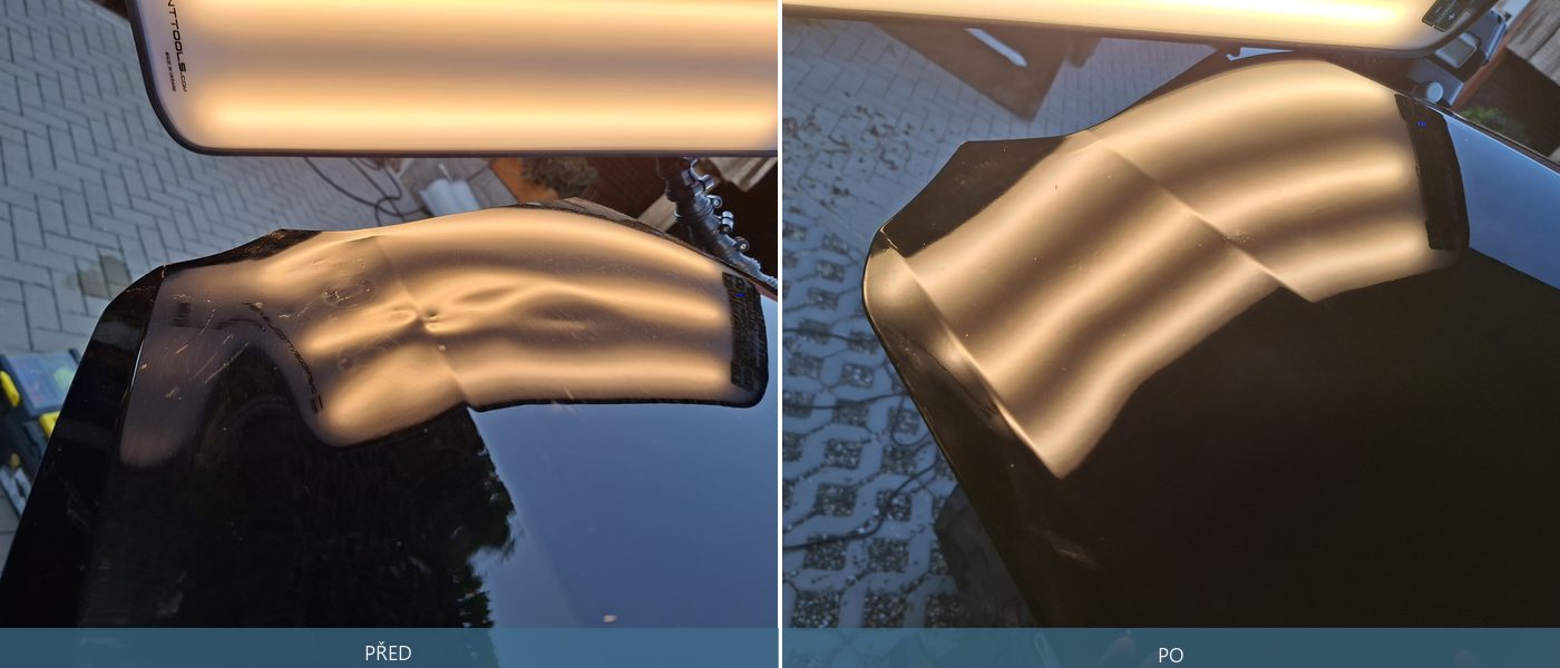 PDR oprava promáčkliny na střeše – před a po